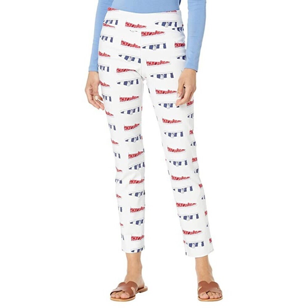 Krazy Larry Ankle Pants Womens 6 White Espadrilles Print Stretch Pull On RED115